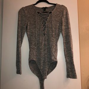 Plunge lace up bodysuit